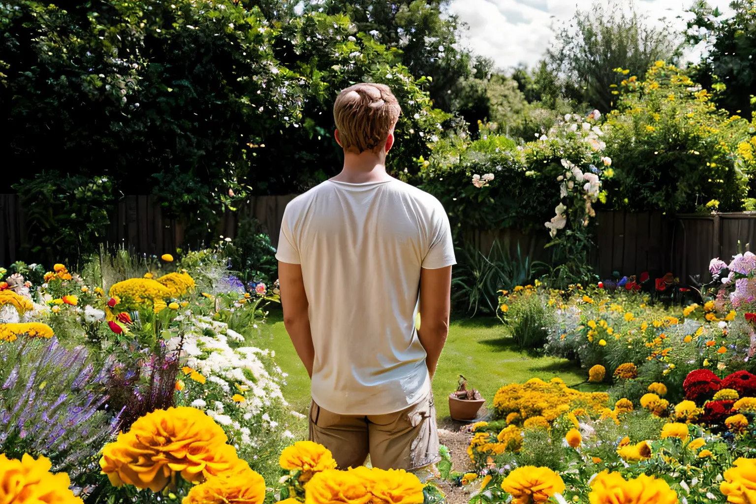 Wil Winters watering the garden